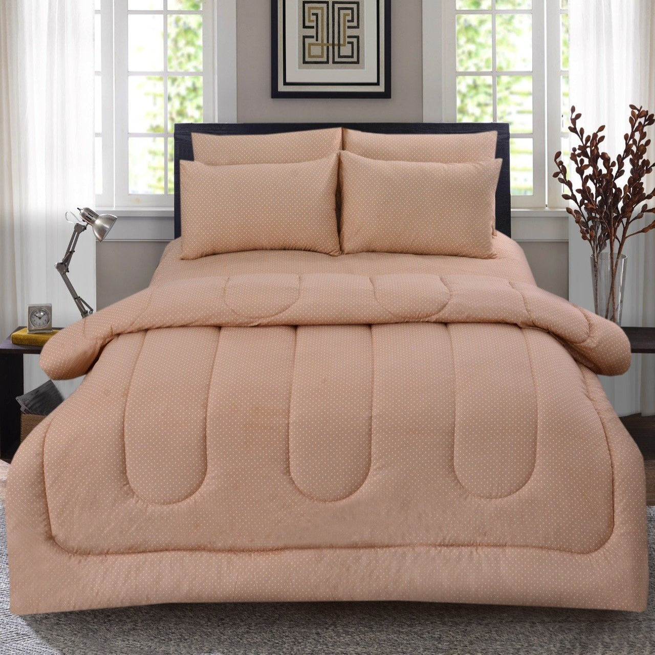 5 PCs Bed Sheet-Beige Polka