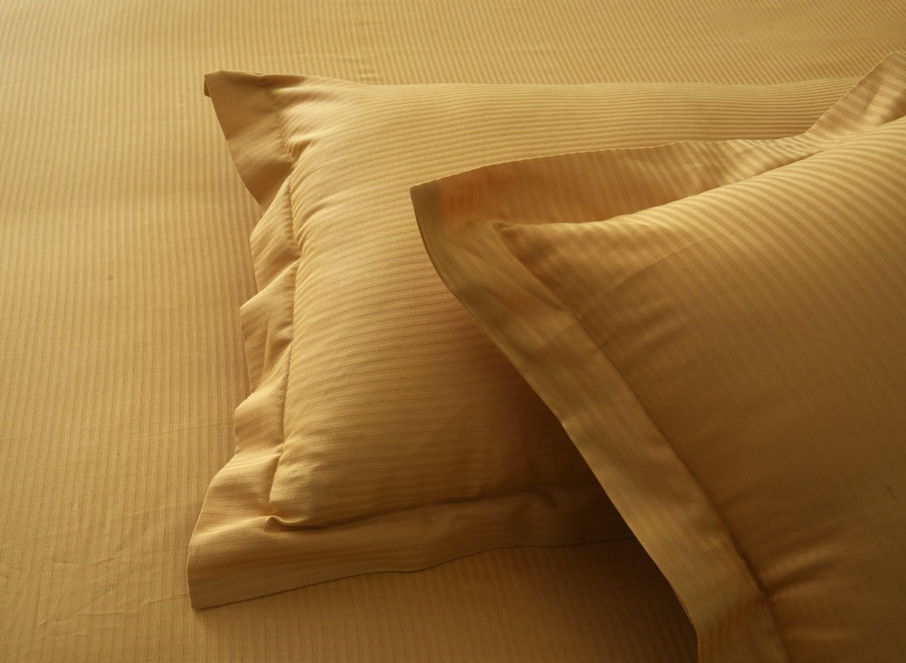 7 PCs Satin Stripe Bed Sheet-Yellow