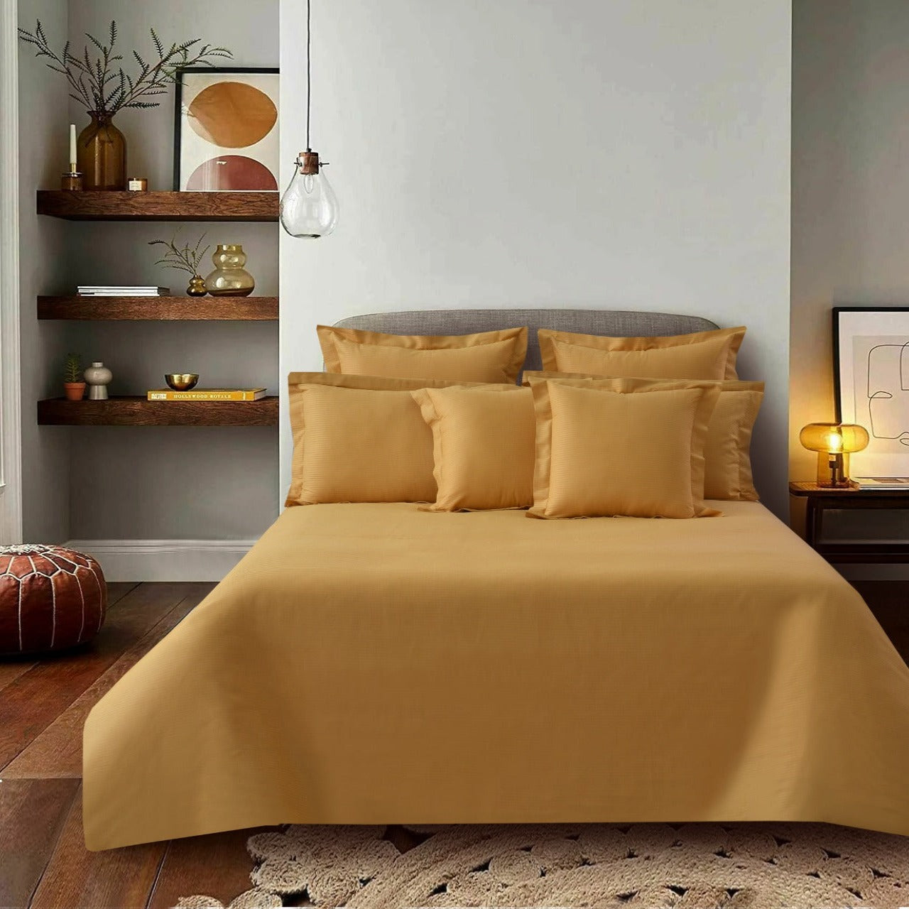 7 PCs Satin Stripe Bed Sheet-Yellow