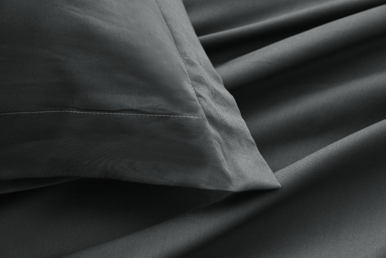7 PCs Plain Satin Bed Sheet-Charcoal