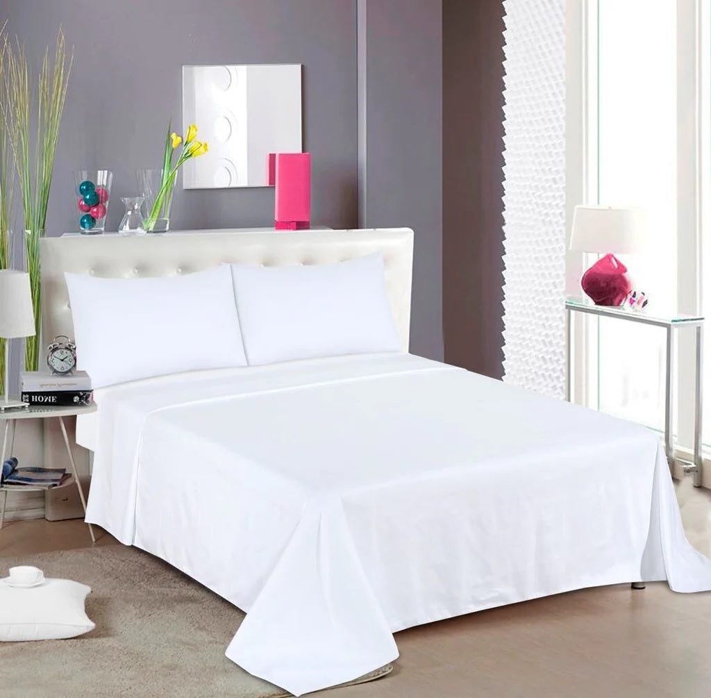 3 PCs Double Bed Sheet Dyed- White