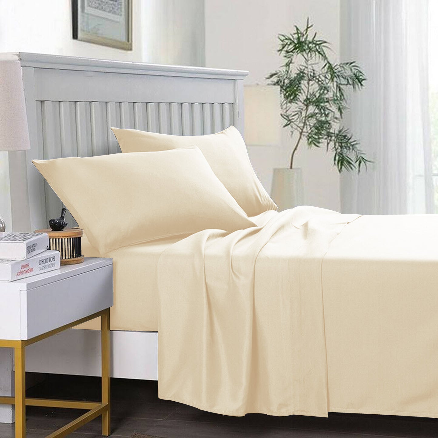 3 PCs Double Bed Sheet Dyed- Ivory