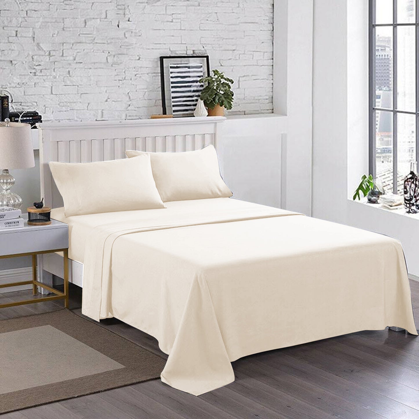 3 PCs Double Bed Sheet Dyed- Ivory