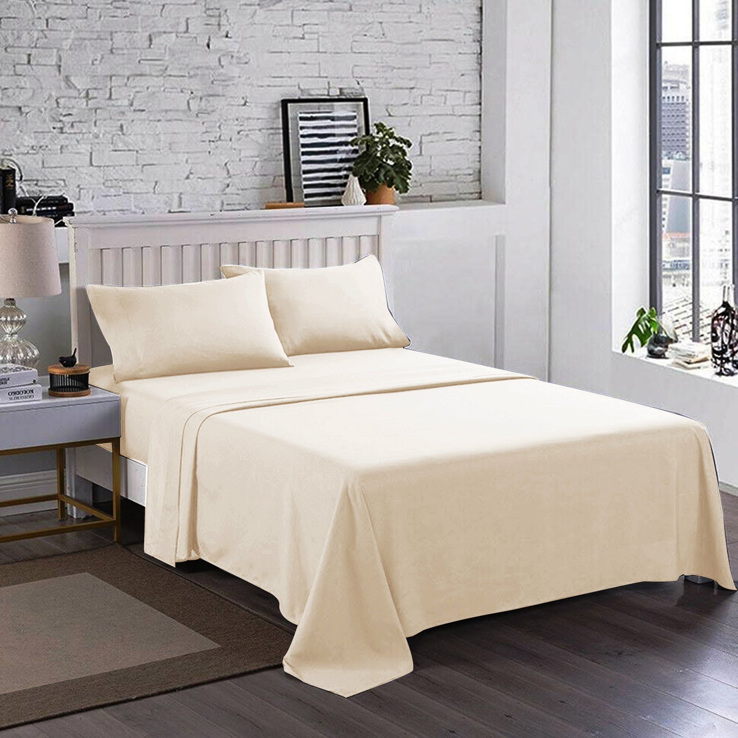 3 PCs Double Bed Sheet Dyed- Ivory