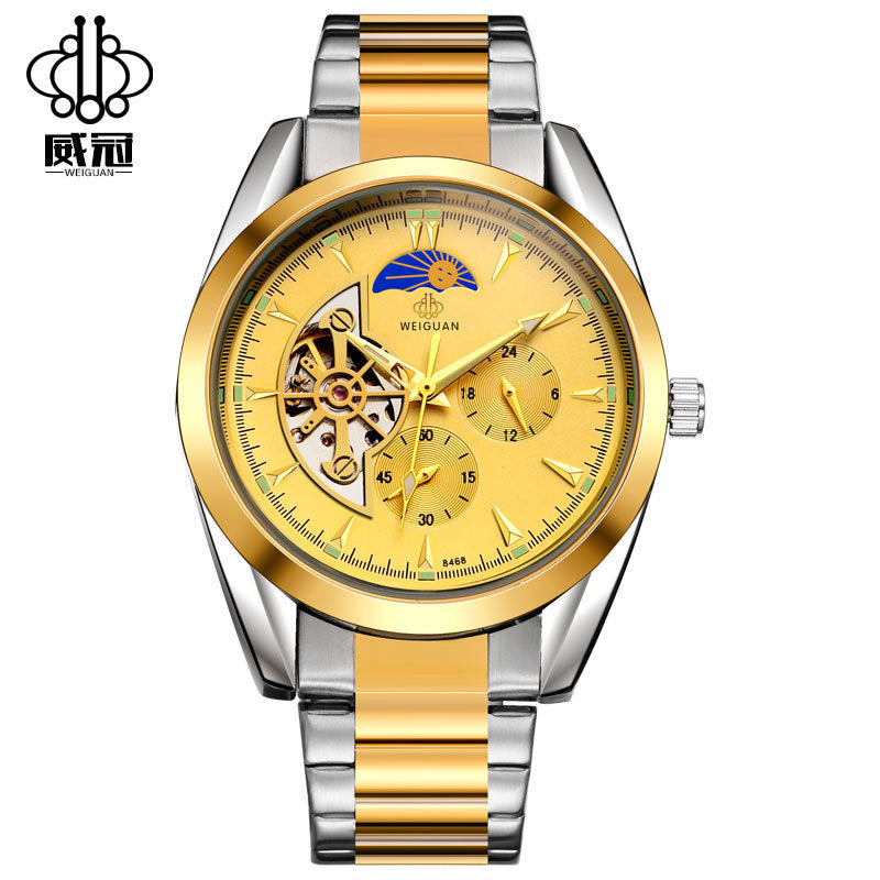 Wei Guan full automatic machinery, fashion moon alternate function watches, leisure men's waterproof automatic mechanical watches