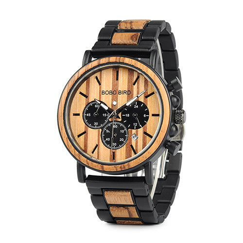 Bobo Bird Wood Watch Quartz Watch Three Eye Multifunctional Student Wood Watch Men Watches