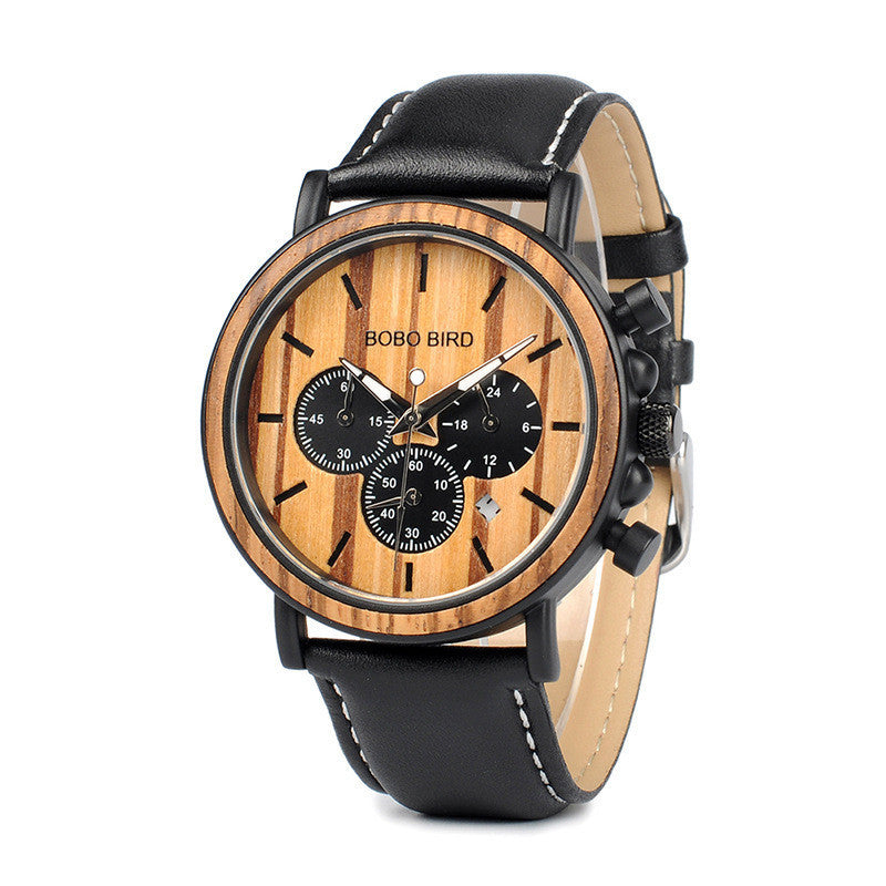 Bobo Bird Wood Watch Quartz Watch Three Eye Multifunctional Student Wood Watch Men Watches