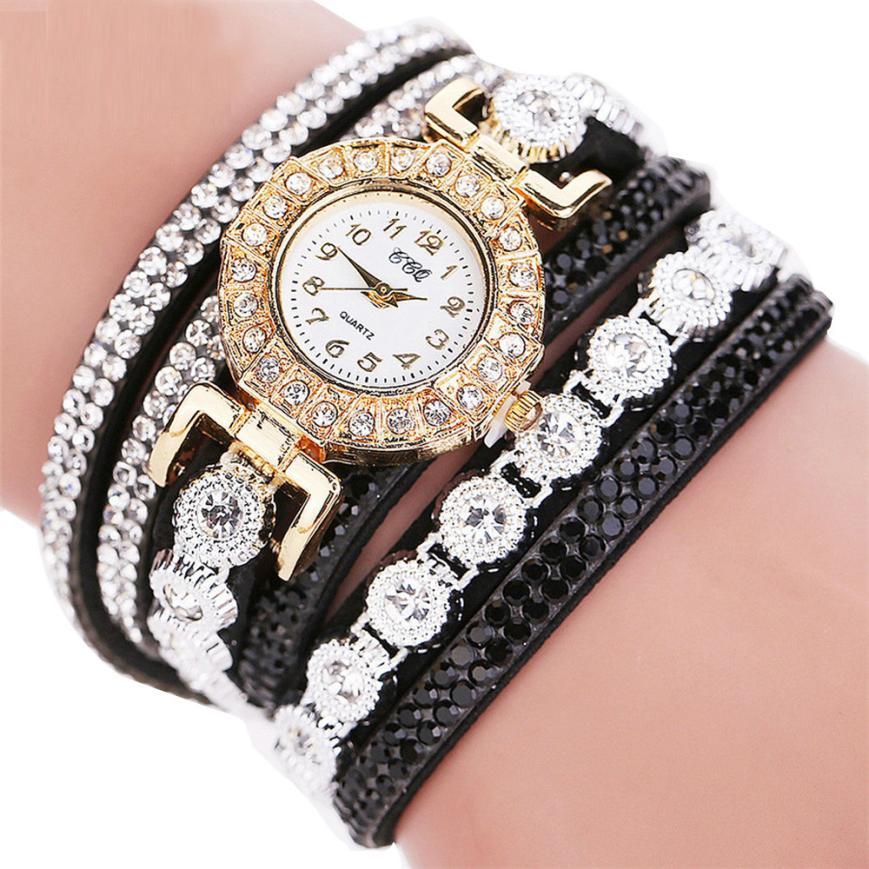 Relogio masculino Women Quartz Women PU Leather Rhinestone Watch Bracelet Watches